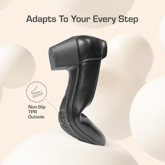 Women’s Low Chunky Heel Pumps - Comfortable Block Round Toe Office Dress Shoes - Picture 6 of 8